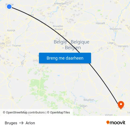 Bruges to Arlon map