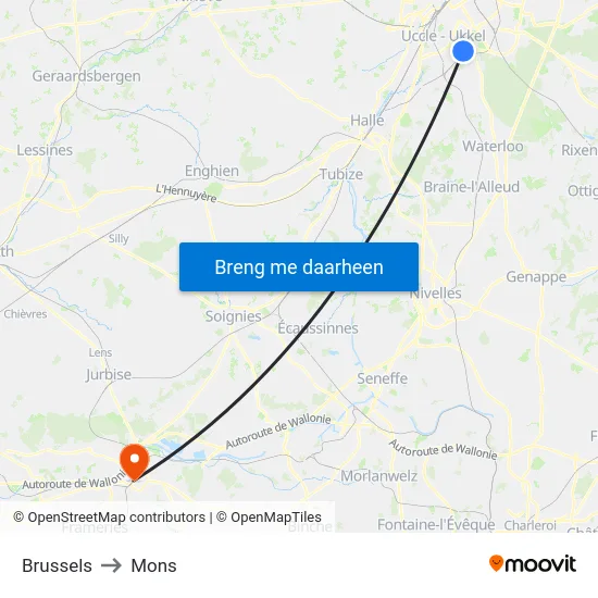 Brussels to Mons map