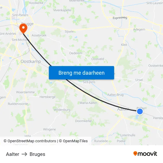 Aalter to Bruges map