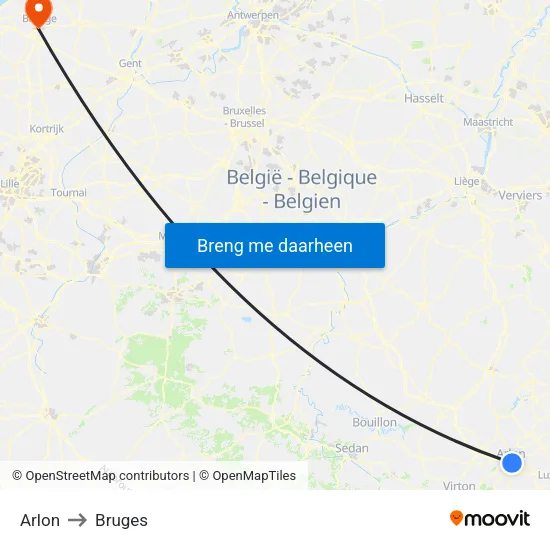 Arlon to Bruges map