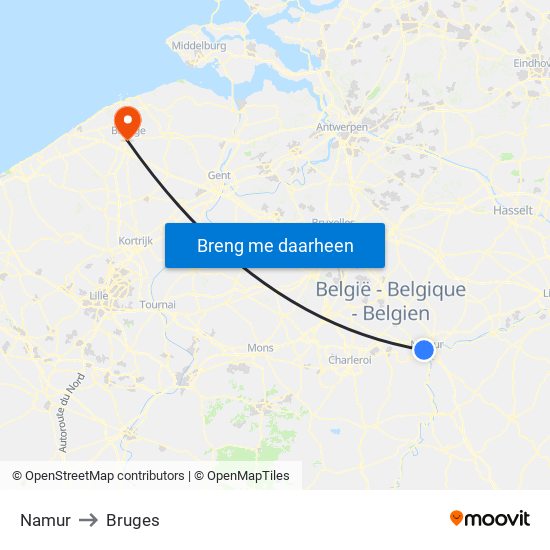 Namur to Bruges map