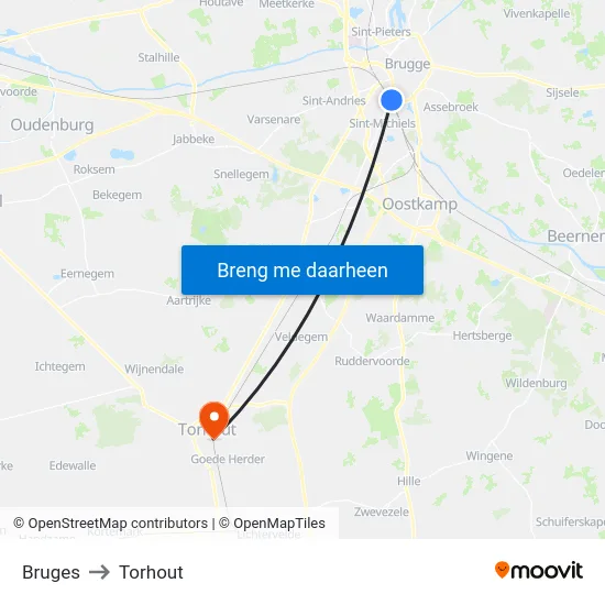 Bruges to Torhout map