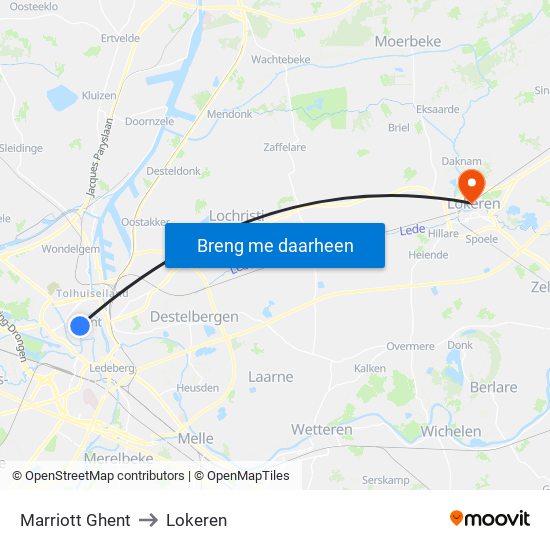 Marriott Ghent to Lokeren map