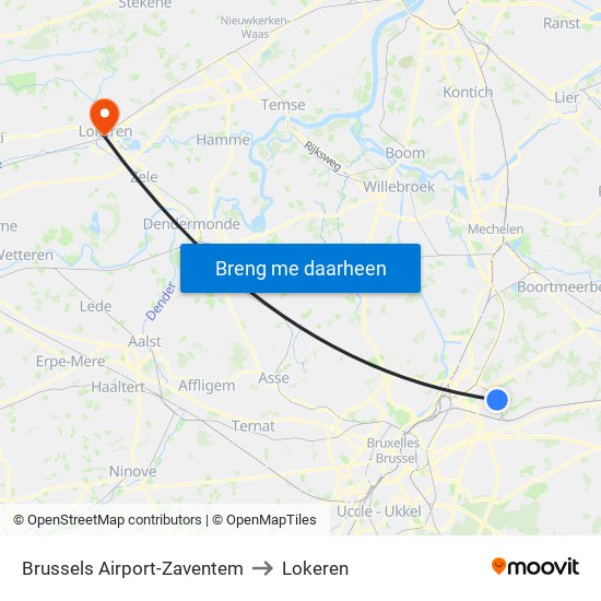 Brussels Airport-Zaventem to Lokeren map