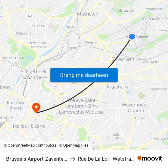 Brussels Airport-Zaventem to Rue De La Loi - Wetstraat map