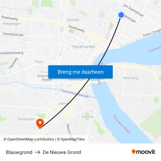 Blauwgrond to De Nieuwe Grond map