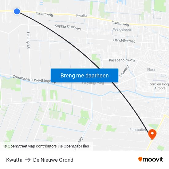 Kwatta to De Nieuwe Grond map