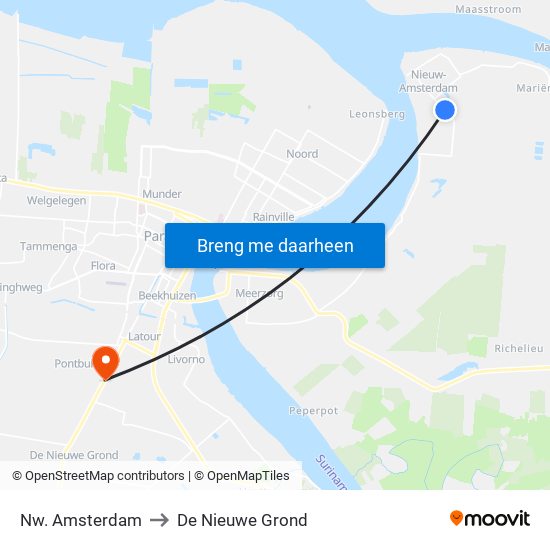 Nw. Amsterdam to De Nieuwe Grond map