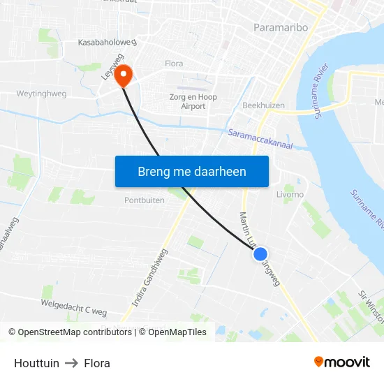 Houttuin to Flora map