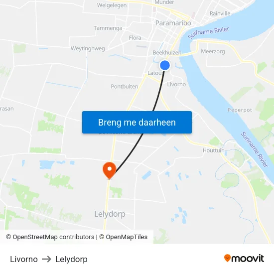 Livorno to Lelydorp map
