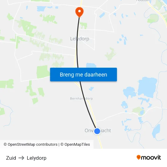 Zuid to Lelydorp map