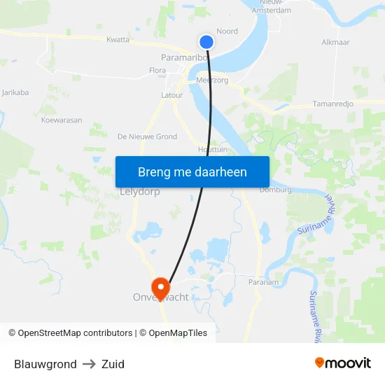 Blauwgrond to Zuid map