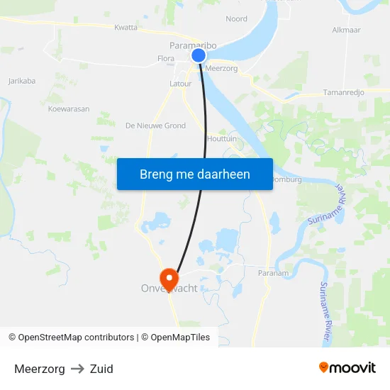 Meerzorg to Zuid map