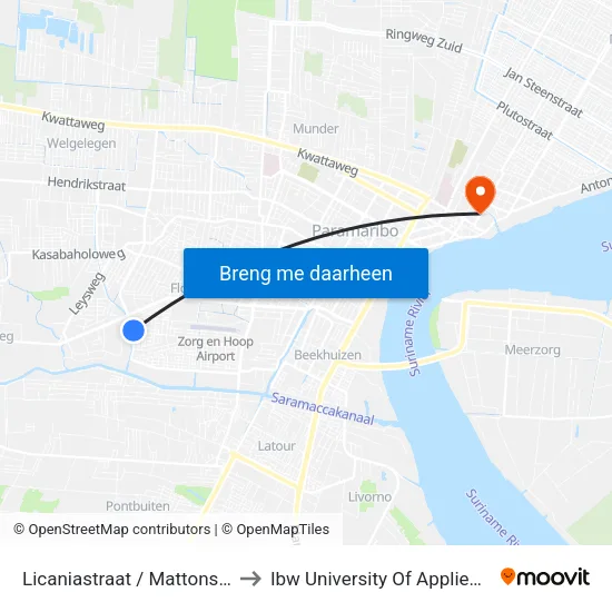 Licaniastraat / Mattonshoopweg to Ibw University Of Applied Sciences map