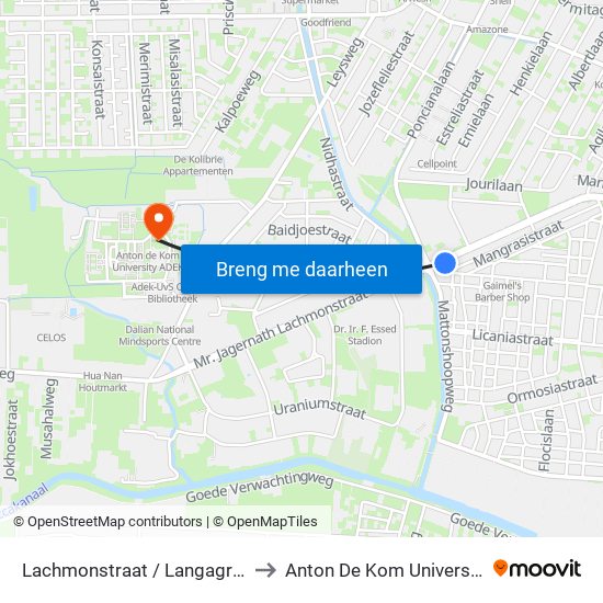 Lachmonstraat / Langagrasistraat to Anton De Kom University Adek map