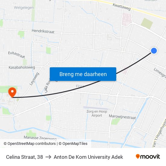 Celina Straat, 38 to Anton De Kom University Adek map