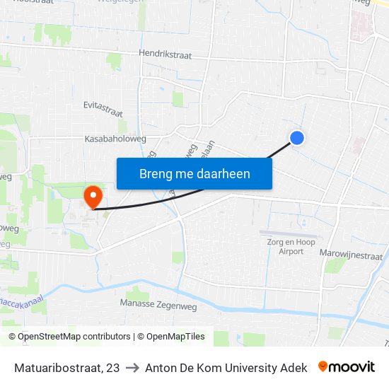 Matuaribostraat, 23 to Anton De Kom University Adek map