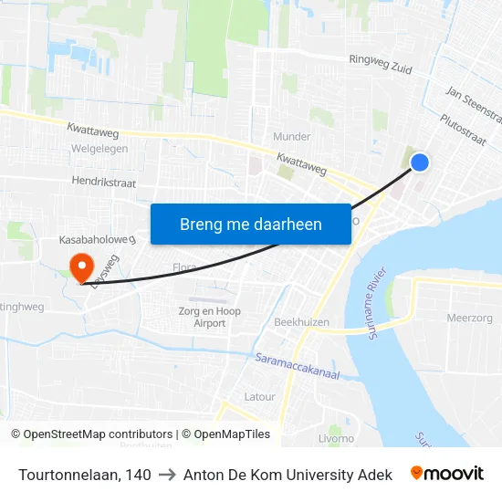 Tourtonnelaan, 140 to Anton De Kom University Adek map