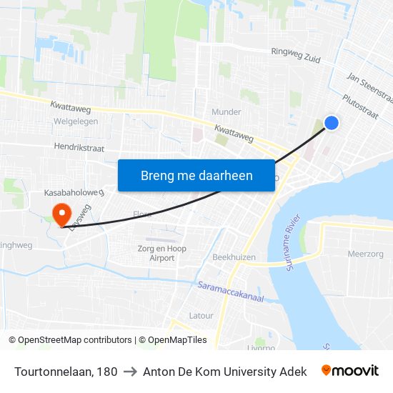 Tourtonnelaan, 180 to Anton De Kom University Adek map