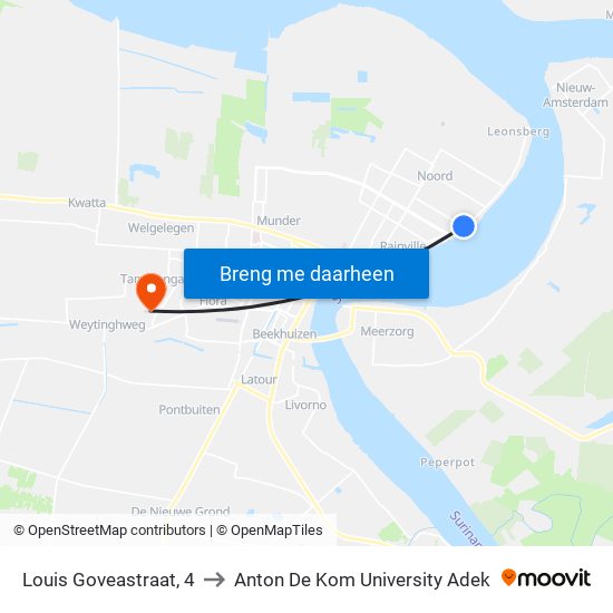 Louis Goveastraat, 4 to Anton De Kom University Adek map