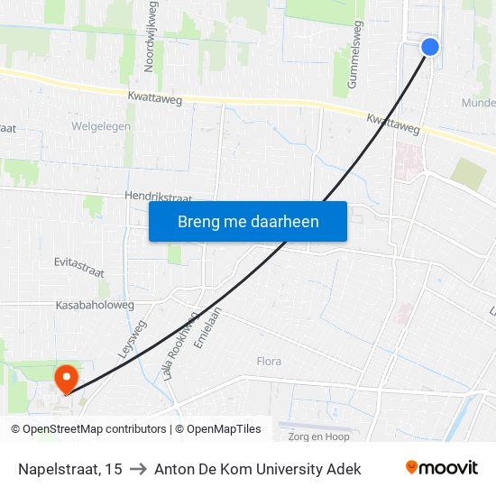 Napelstraat, 15 to Anton De Kom University Adek map