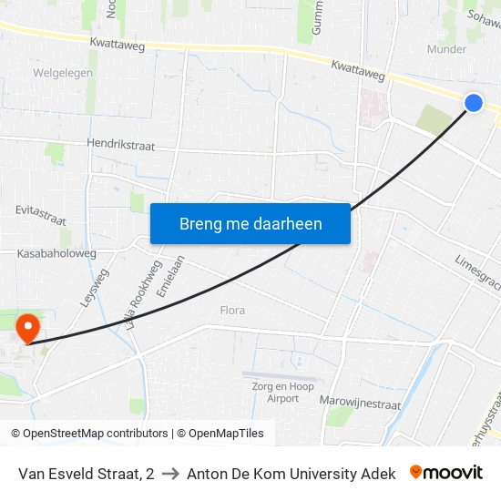 Van Esveld Straat, 2 to Anton De Kom University Adek map