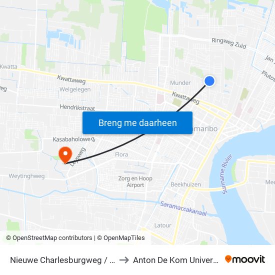 Nieuwe Charlesburgweg / Koffielaan to Anton De Kom University Adek map