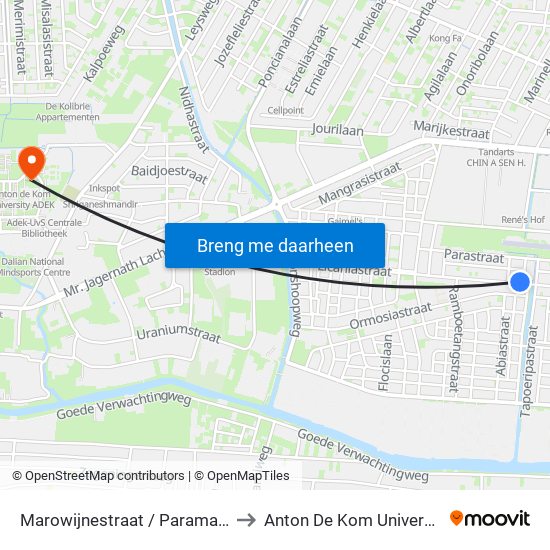 Marowijnestraat / Paramarikastraat to Anton De Kom University Adek map
