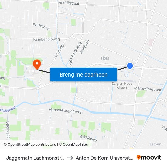 Jaggernath Lachmonstraat, 26 to Anton De Kom University Adek map