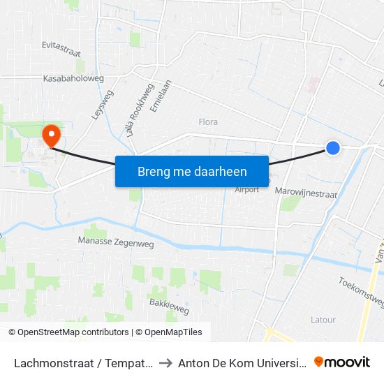 Lachmonstraat / Tempatiestraat to Anton De Kom University Adek map
