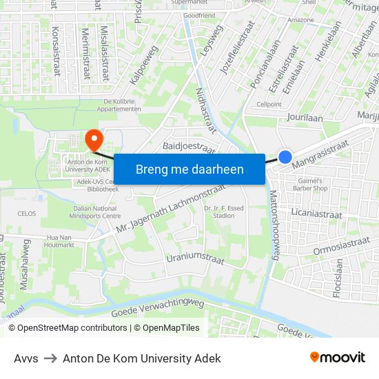 Avvs to Anton De Kom University Adek map