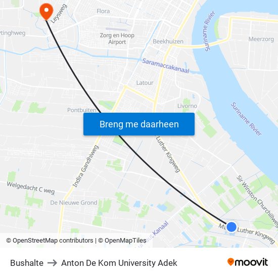 Bushalte to Anton De Kom University Adek map