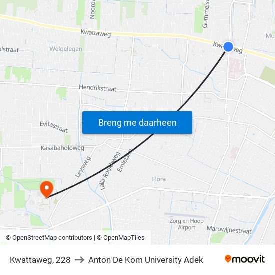 Kwattaweg, 228 to Anton De Kom University Adek map