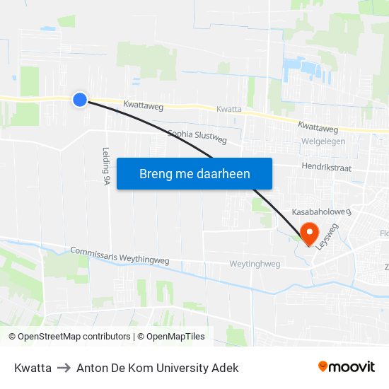 Kwatta to Anton De Kom University Adek map