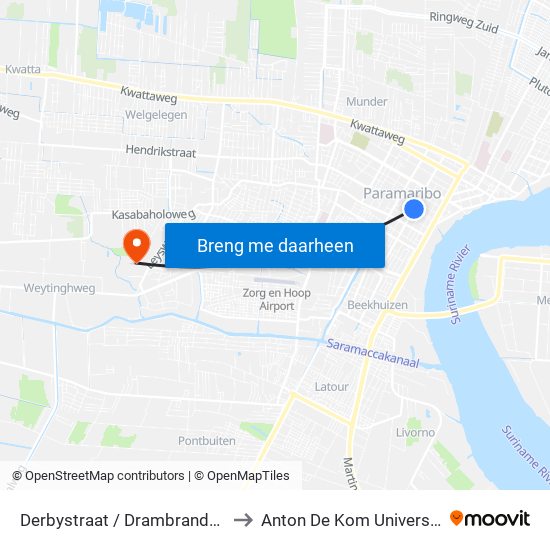 Derbystraat / Drambrandersgracht to Anton De Kom University Adek map