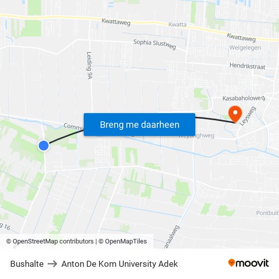 Bushalte to Anton De Kom University Adek map