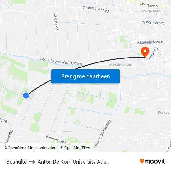 Bushalte to Anton De Kom University Adek map