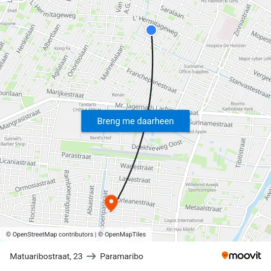 Matuaribostraat, 23 to Paramaribo map