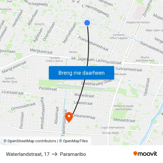 Waterlandstraat, 17 to Paramaribo map