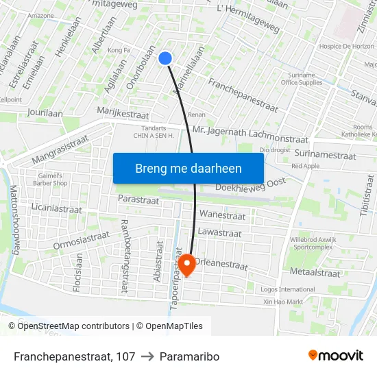 Franchepanestraat, 107 to Paramaribo map