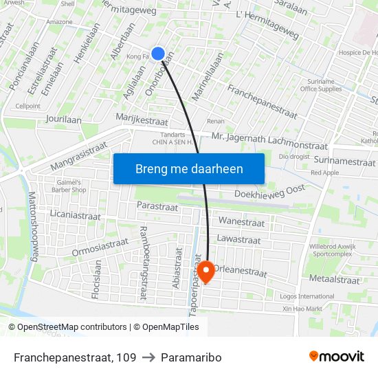 Franchepanestraat, 109 to Paramaribo map