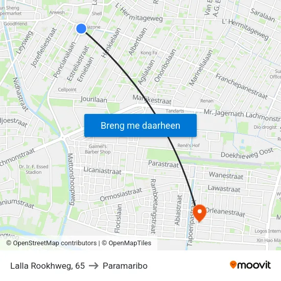 Lalla Rookhweg, 65 to Paramaribo map