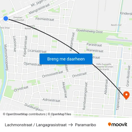 Lachmonstraat / Langagrasistraat to Paramaribo map