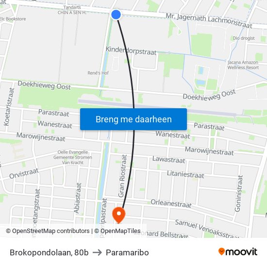 Brokopondolaan, 80b to Paramaribo map