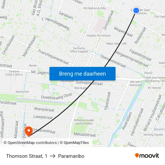 Thomson Straat, 1 to Paramaribo map