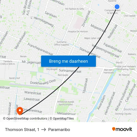 Thomson Straat, 1 to Paramaribo map