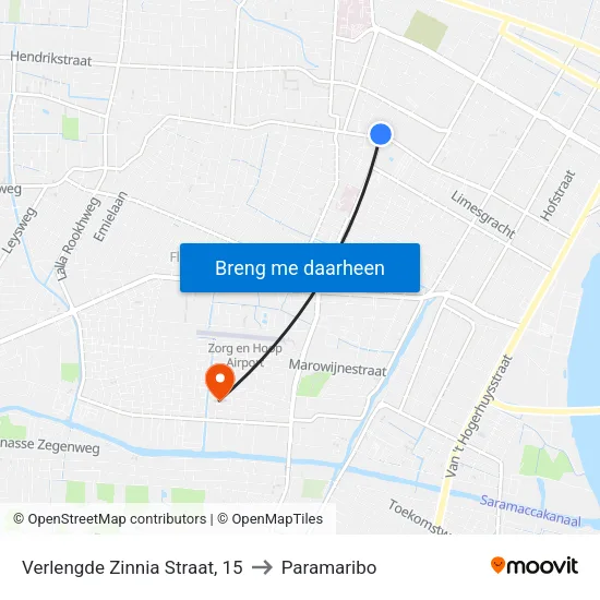 Verlengde Zinnia Straat, 15 to Paramaribo map