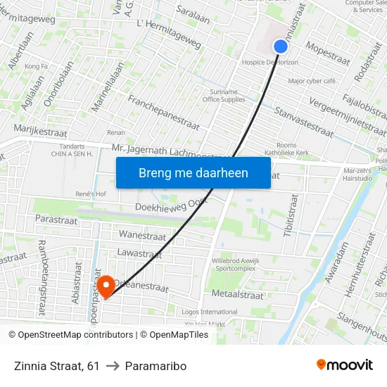 Zinnia Straat, 61 to Paramaribo map
