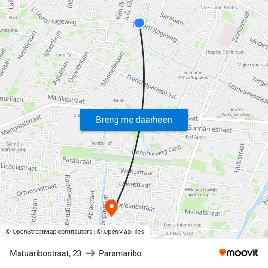 Matuaribostraat, 23 to Paramaribo map