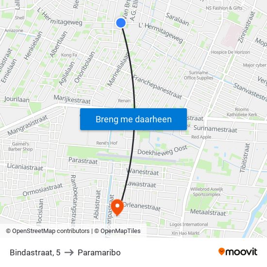 Bindastraat, 5 to Paramaribo map